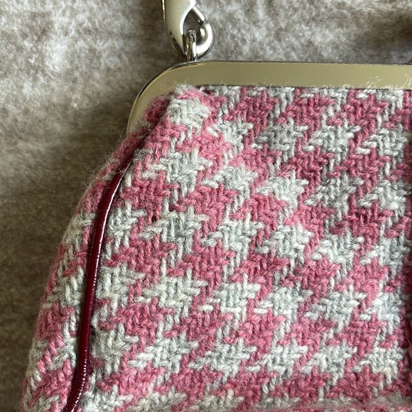 Rare Coach Vintage Wool Houndstooth Pink Burgundy Gallery Frame Satchel Bag - Picture 6 of 10